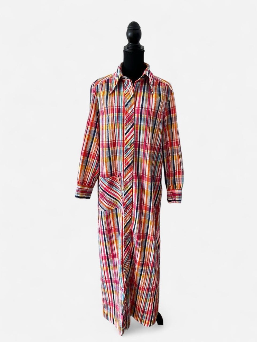 Vintage 70s Psychedelic Maxi House Dress Dagger Collar Sz M Retro Grannycore
